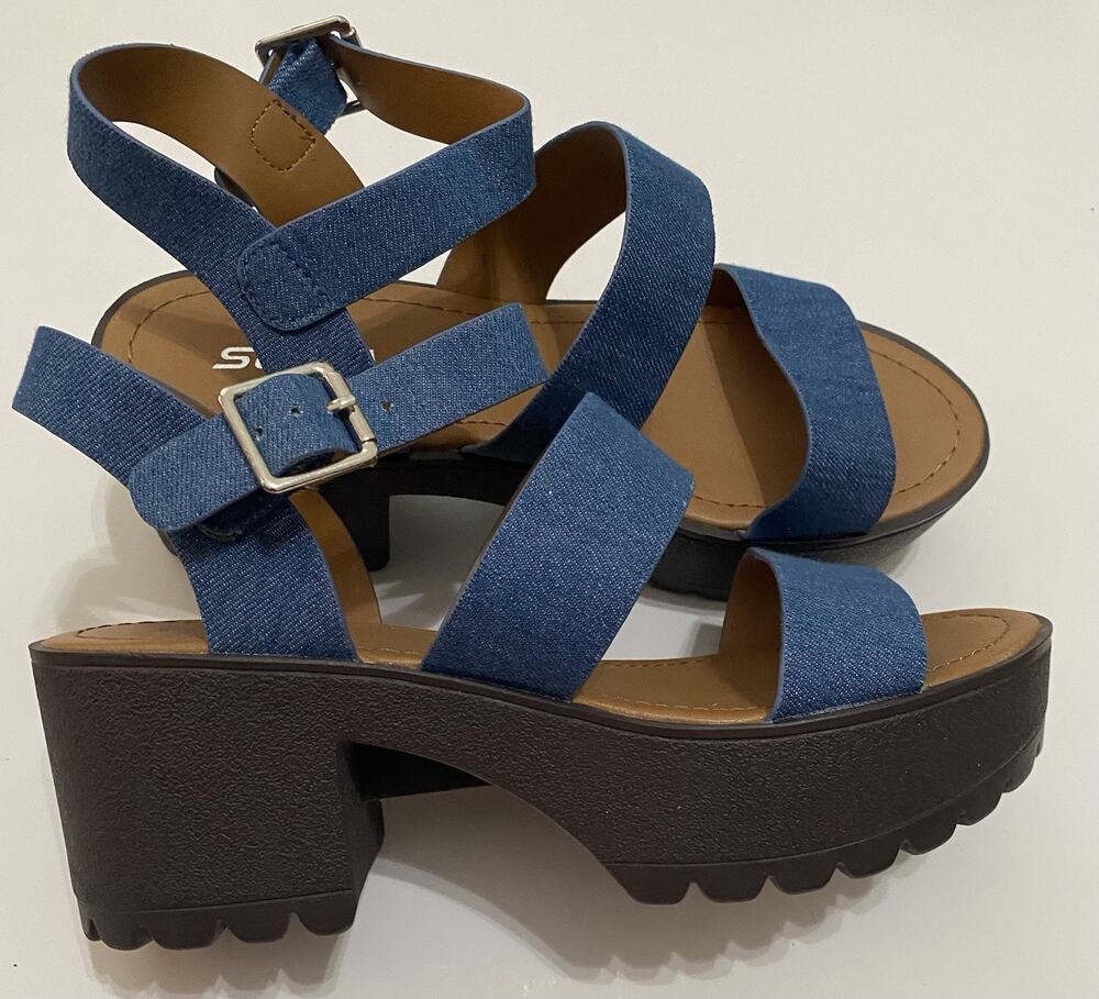 'Soda' Women Casual Open Toe Ankle Denim Strap Platform Sandal 3” Platform Sz 9